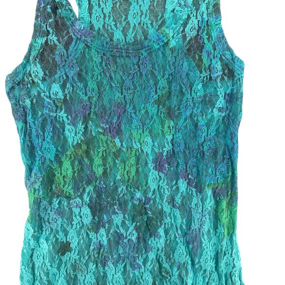 Weavers Blue Teal Lace Sheer Racerback Tank Top Size Small Mermaid Floral - Picture 4 of 6